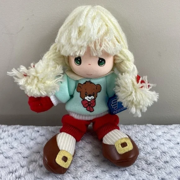 NWT Precious Moments Applause Vintage Stuffed Doll Blond Braids Bear Sweater - Picture 3 of 9